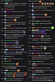 Fans in the Twitch chat reacting to the streamer's take on YouTube Gaming (Image via HasanAbi/Twitch)